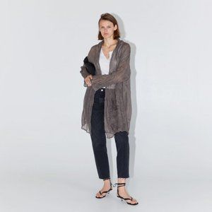 Zara Long 100% Linen Cardigan Open Front